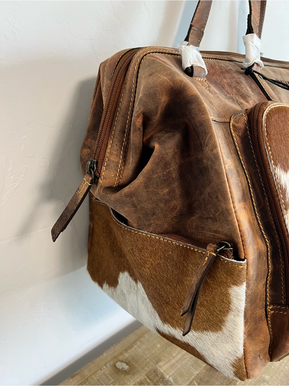 Myra Bag Cowhide Leather Duffle Bag Western Weekender Travel Carry On NWT - Picture 7 of 15